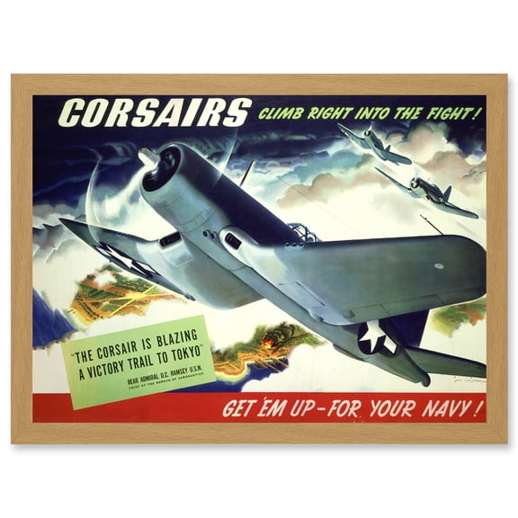 WW2 World War Corsair USA Navy Plane A4 Artwork Framed Wall Art Print