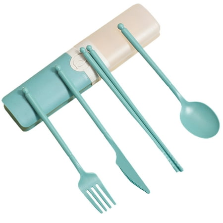 

JANGSLNG Portable Cutlery Set with Storage Box Spoon Fork Chopsticks Cutter Comfortable Grip Camping Picnics Travel Flatware Set