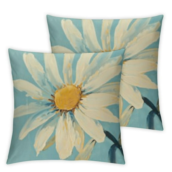 Summer Pillow Set of 2 Blue Floral Decorations Patio Outdoor Cushion Case for Sofa Couch Home