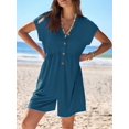thumbnail image 7 of Merokeety Summer Rompers for Women Casual V Neck Shorts Overalls Loose Fit Onesie with Pockets, Teal M, 7 of 7