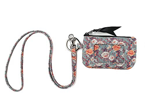 Zip ID Case with Lanyard Small Coin Purses with Keychain Mini Card Holder for Girls Ladies Women Women's Wallets 