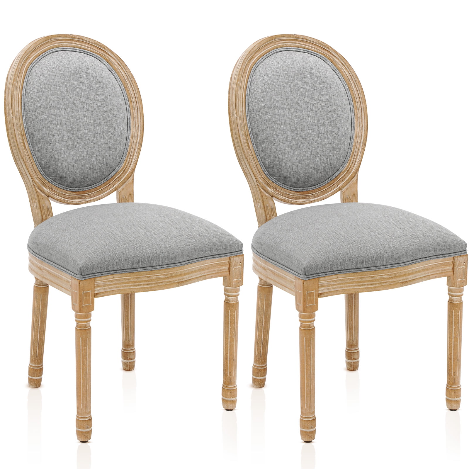 Furniliving French Country Dining Chairs, Line Fabic Dining Room Chairs,Set of 2,LightGrey