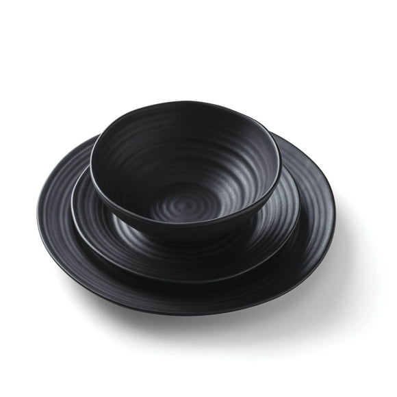 Oneida 365 Ridge Black 12 Piece Dinnerware Set, 12-piece
