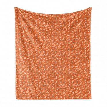 Floral Soft Flannel Fleece Throw Blanket, Silhouettes of Nature Elements and Dots on Warm Colored Background, Cozy Plush for Indoor and Outdoor Use, 50" x 70", Champagne Orange, by Ambesonne