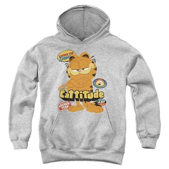 Garfield Movie Cattitude Youth Kids Boy/Girls Pull-Over Hoodie, Athletic Heather, X-Large