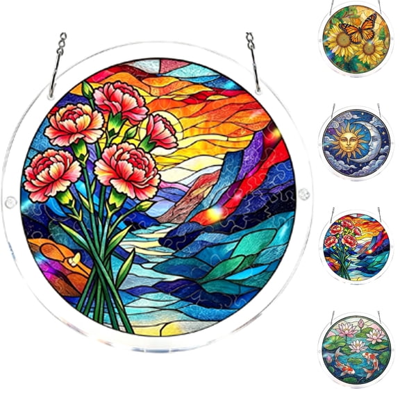 DIY Suncatcher Kits for Adults Acrylic Puzzle Stained Glass Style Sun Catcher Window Hanging Ornament for Home Garden Wall Decor Room Decor for Women