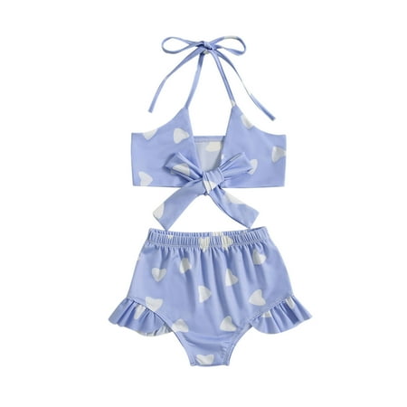 Toimothcn Girl s Bathing Suit Sleeveless Casual Love Heart Printed 2 Piece Bikini Set Quickly Dry Cover Up Swimwear 6-12 Months