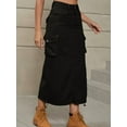 thumbnail image 5 of Denim Skirt Below Knee Length High Waisted Jean Skirts for Women Black L, 5 of 7