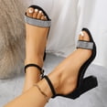 thumbnail image 6 of Dakaela Womens Rhinestones Kittens Heels Ankle Strap Chunky Heeled Sandals Comfortable Open Round Toe Wedding Dress Pumps Shoes Size 6-10 Black, 6 of 9