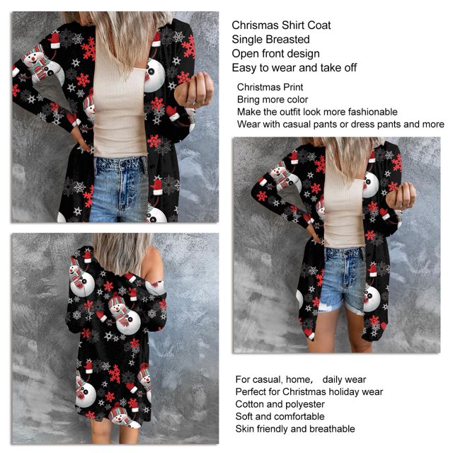 Chrismas Shirt Coat, Open Front Shirt Coat Long Sleeve For Shopping Type 1,Type 2,Type 3,Type 4,Type 5,Type 6,Type 7,Type 8