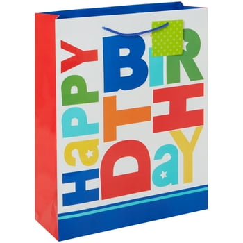 Way To Celebrate Value Gift Bag, Happy Birthday, Red, Blue, Green, Orange, Yellow
