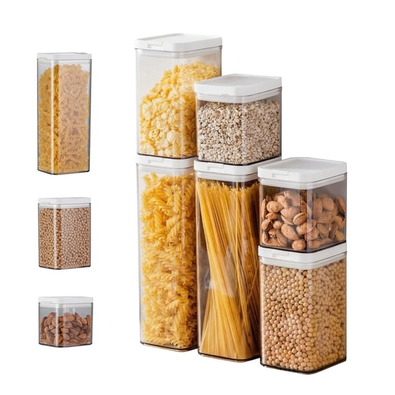 6 Pack Airtight Food Storage Containers with Lids, BPA-Free Plastic Pantry Storage Set (64oz, 37oz, 23oz), Stackable Kitchen Canisters for Cereal, Pasta, Rice, Flour, Clear Leakproof Organizer