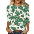 thumbnail image 1 of Birdeem T-Shirt Imprimé de la Saint-Patrick pour Femmes, Blouse à Manches 3/4, Col Rond, Hauts Décontractés, 1 of 1