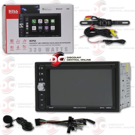 Boss Audio 2DIN 6.2" Touchscreen Digital Media Apple CarPlay USB and Bluetooth with DiscountCentralOnline HL09 Waterproof Nightvision back-up camera