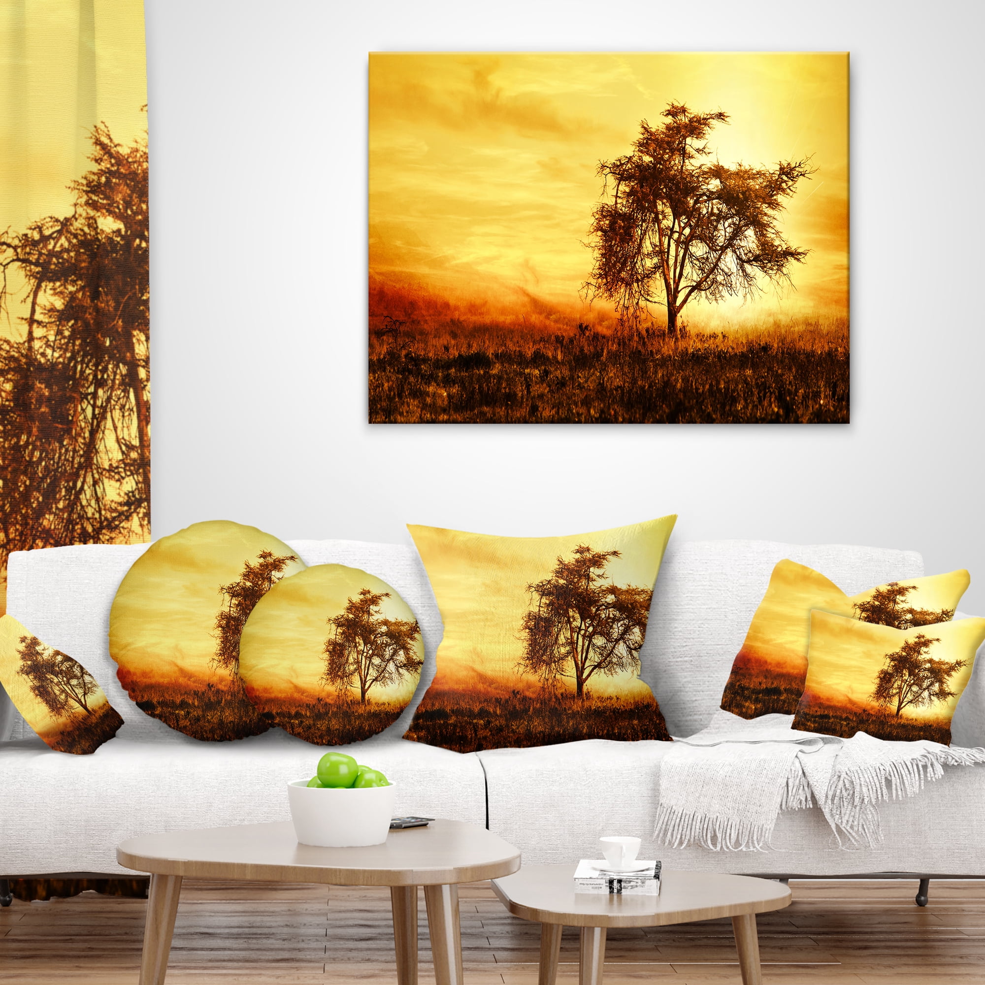 Designart African Tree Silhouette - Landscape Photo Throw Pillow - 12x20