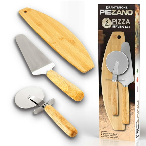 Granitestone Piezano Four à Pizza Kit d'Accessoires 3 Pcs - Livré avec Roue de Coupe, Spatule à Surer et Trancheuse à Pizza en Bois, Kit d'Accessoires pour Four à Pizza 3 Pcs