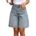 thumbnail image 3 of LNWUY Women's Baggy Denim Bermuda Shorts Vintage Style Straight Leg Denim Shorts Casual Knee Length Jean Jorts with Pockets Blue L, 3 of 8