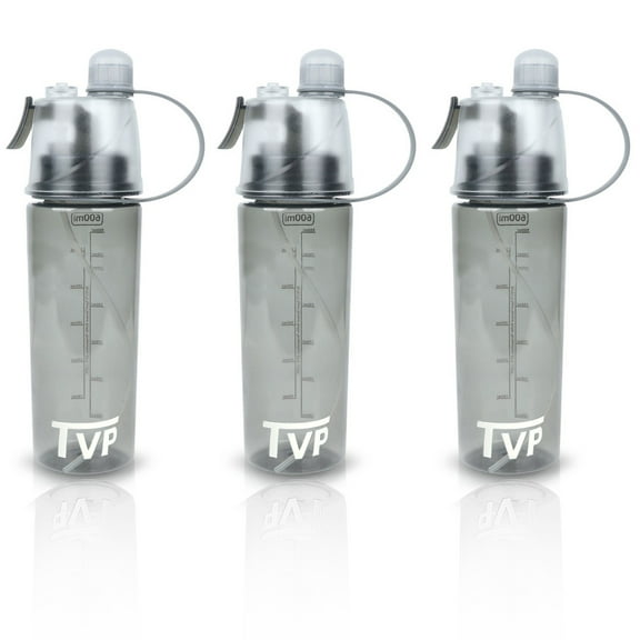 TVP Mist Spray and Sip, 2 in 1 Water Bottle for Sports & Outdoor Use, 20oz Black 3 Pack