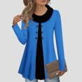thumbnail image 2 of Hinvhai Womens Long Sleeve Blouse Cowl Neck Warm Splicing Tunic Tops with Buttons Blue XXXL, 2 of 5