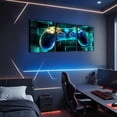 thumbnail image 2 of Manfei Gaming Gamepad Canvas Wall Art Set of 3, Neon Buffalo Plaid Framed Video Game Wall Decor for Bedroom and Living Room, 2 of 6