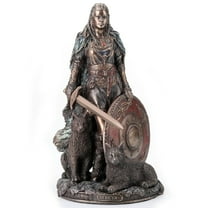 Veronese Design 8 1/4" Tall Shield Maiden Freya Norse Goddess of Love Beauty and War Cold Cast Resin Sculpture Antique Bronze Finish Statue Nordic Gifts