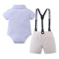 thumbnail image 2 of IBTOM CASTLE Baptism Outfits for Boys Infant Baby Gentleman Formal Suit Bowtie + Romper + Suspender + Pants 4PCS Birthday Wedding Tuxedo Outfit Cake Smash Christening Clothes, 2 of 7