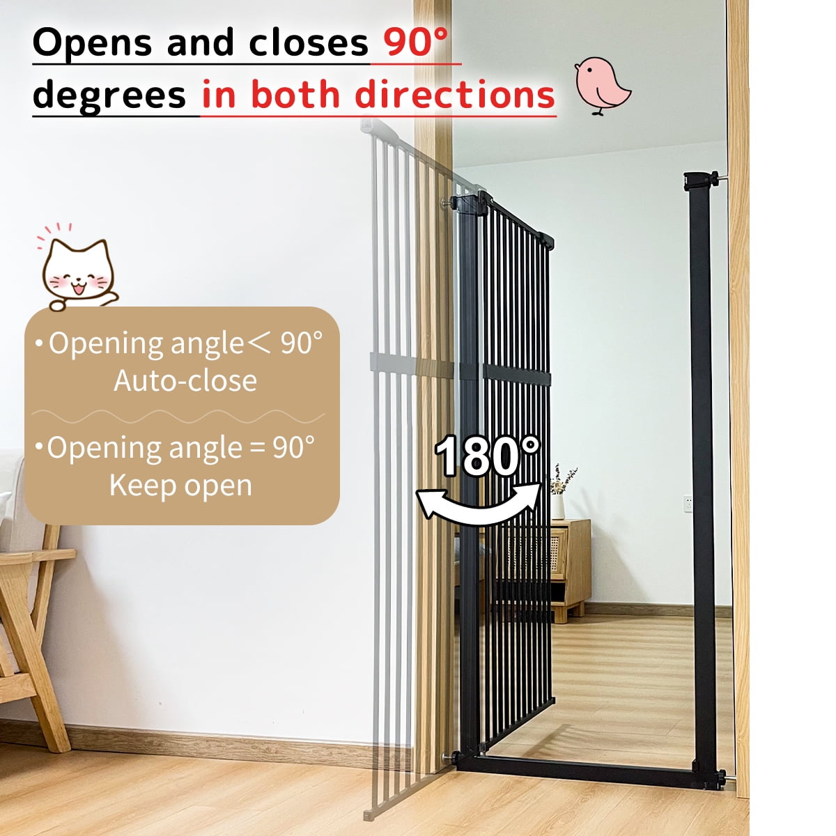 Lumizone Extra Tall Pet Gate 55.12" High Pressure Mounted 38.39"-42.51" Extra Wide 1.37" Gap for Cat Dog Children Stairs Doorway Hallway No Drilling Auto-Close (38.39"-42.51", Black)