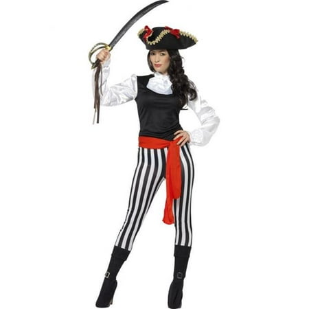 Smiffys 25561M Black Pirate Lady Costume with Top, Trousers Attached Boot Covers Neck Ruffle & Belt - Medium