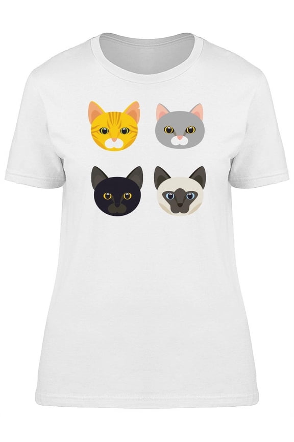 Lovely Kittens Head Cartoon T-Shirt Women -Image by Shutterstock, Female Small