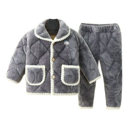 

Binhe Recommended Gilrs Boys Winter Long Sleeve Thickened Warm Homewear Set Coral Can Be Worn Outside Housewear for Soft and Comfortable Wear