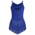 thumbnail image 2 of IBTOM CASTLE Girl Rhinestone Sparkly Fringe Bodysuit Tassel Kids Latin Jazz Dance Outfits Crisscross Back Gymnastics Dance Leotard 宝蓝色, 2 of 7