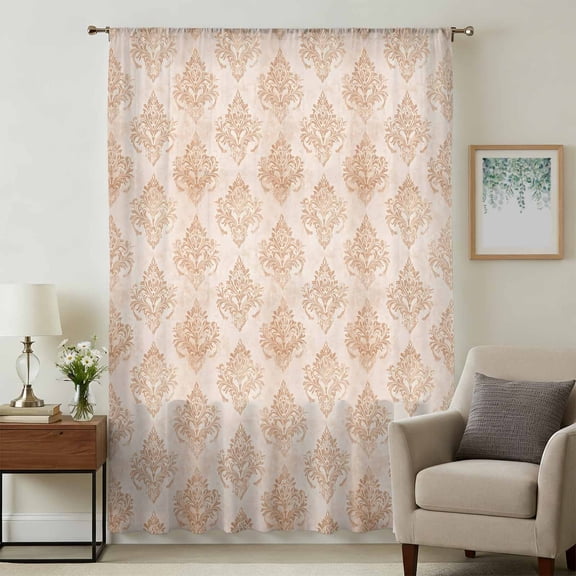 Vintage Boho Sheer Curtains 84 Inches Long, Farmhouse Chic Traditional Floral Pattern Light Filering Curtains, Breathable Simi Curtain Privacy Drapes for Living Room Bedroom Window Treatment