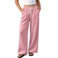 thumbnail image 2 of Girls Wide Leg Sweatpants with Drawstring and Side Pockets - Elastic Waist Casual Lounge Trousers for School, Pink,Size 9-10 T, 2 of 8