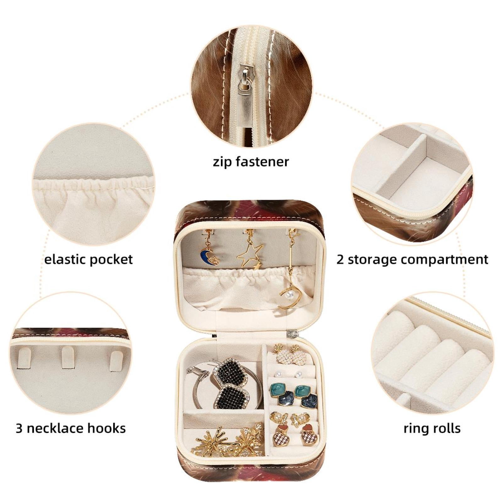 PhooArto Small Jewellery Box, Galaxy Puppies Cherries Portable Travel Mini Jewelry Case for Women Leather Ring Organizer