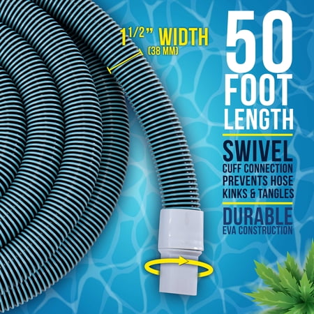 U.S. Pool Supply 1-1/2 x 50 Foot Professional Heavy Duty Spiral Wound Swimming Pool Vacuum Hose with Kink-Free Swivel Cuff, Flexible - Connect to Vacuum Heads, Skimmer, Filter Pump Inlet, Accessories
