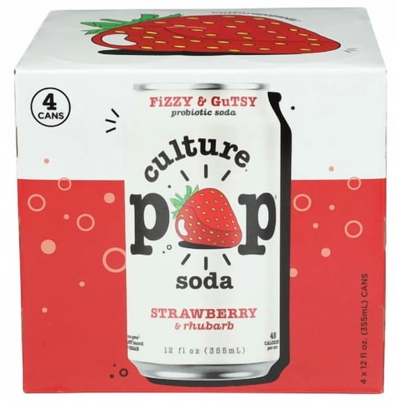 (Pack of 6) Culture Pop Soda Probiotic Strawberry Rhubarb 4 Pack 48 fl oz