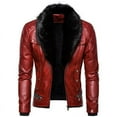 thumbnail image 3 of Chaqueta de cuero de motocicleta resistente al viento gruesa de algodón con remaches y cuello de piel desmontable estilo punk para hombre, 3 of 5