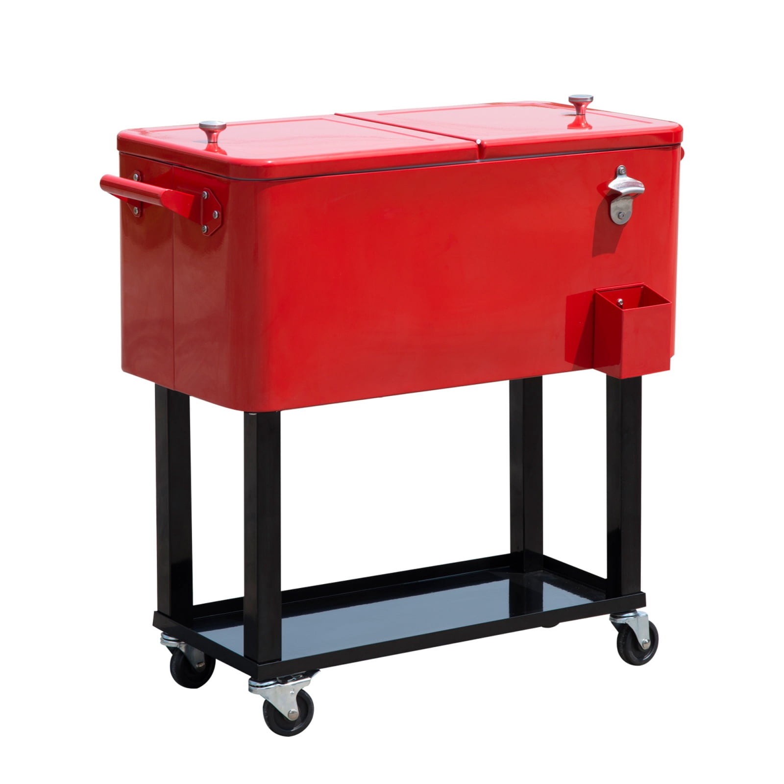 80 QT Rolling Cooling Bins Ice Chest on Wheels, Outdoor Stand-Up Drink Cooler Cart for Parties, Backyard, Poolside