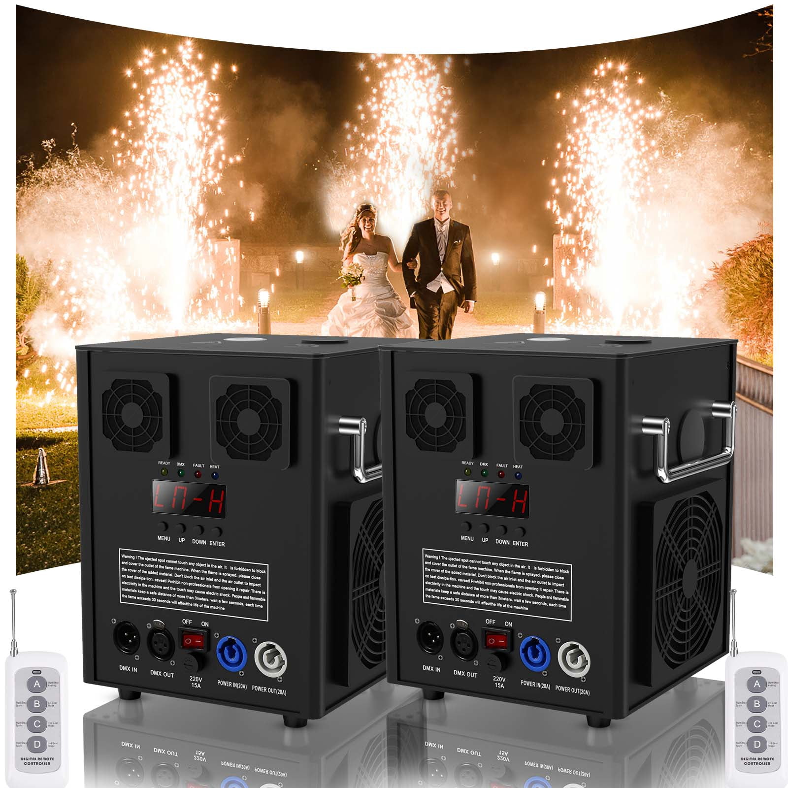 2Pack 700W Cold Spark Machine DMX512 for Stage DJ Disco Wedding with Flight Case- Black