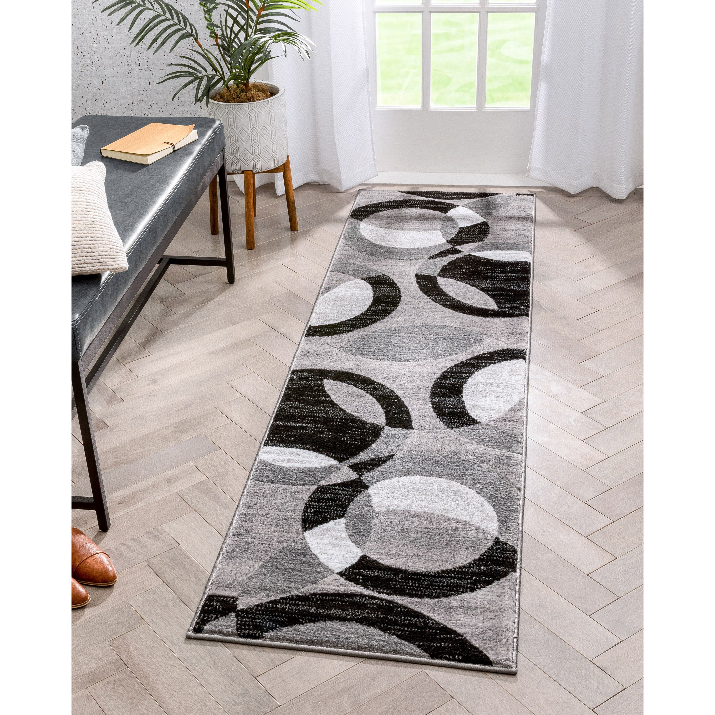 Modern Trellis Geometric Area Rug 2x7 Ebony Runner Carpet Actual 1' 9" x 7' 2" 