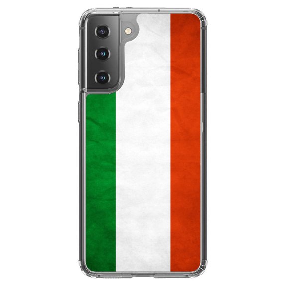 DistinctInk Clear Shockproof Hybrid Case for Galaxy S21 5G (6.2" Screen) - TPU Bumper, Acrylic Back, Tempered Glass Screen Protector - Hungary Old Flag