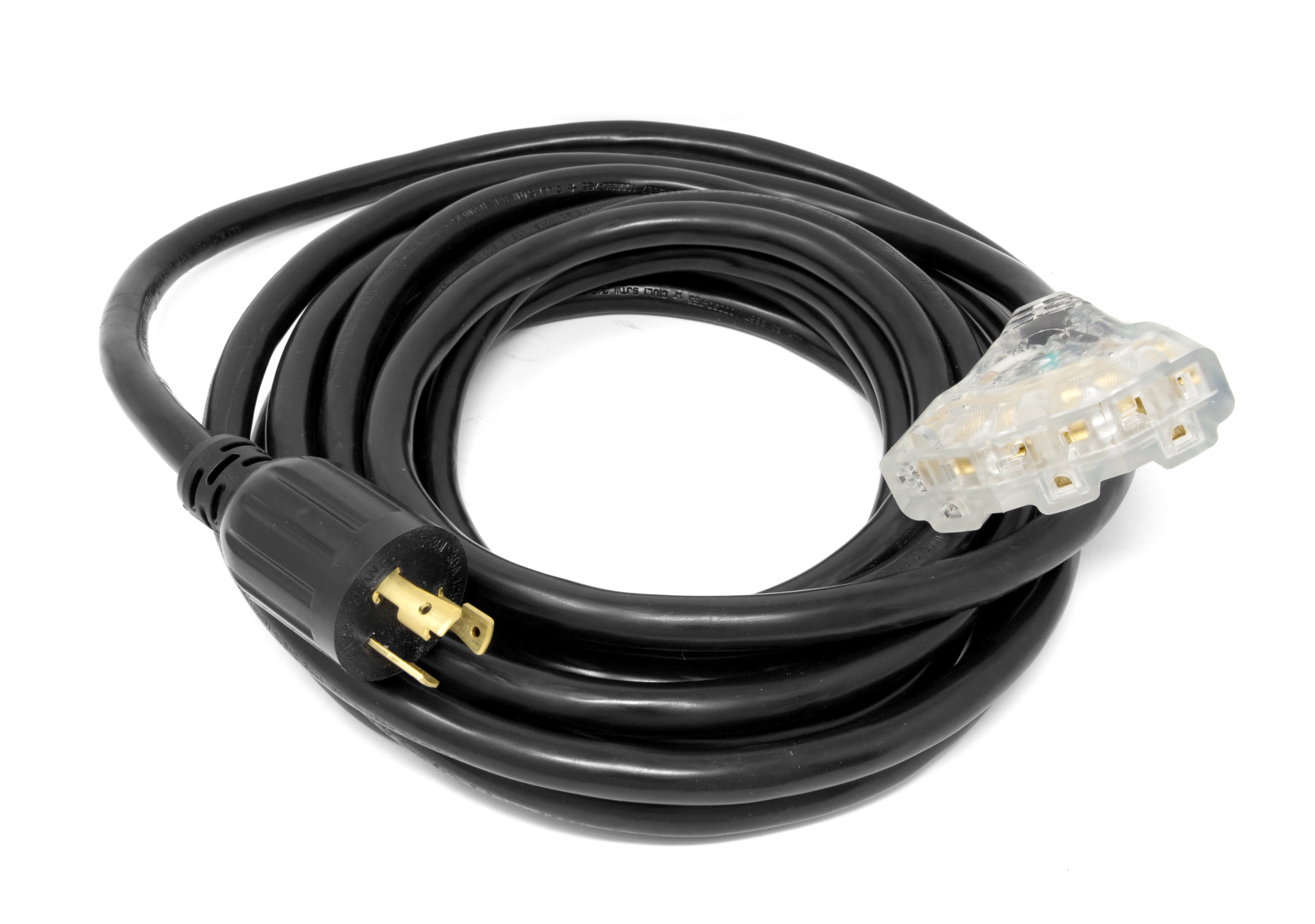 WEN 25 ft. 30-Amp 10-Gauge SJTW Fan-Style 10/3 Generator Extension Cord (converts L5-30R to three 5-20R outlets)