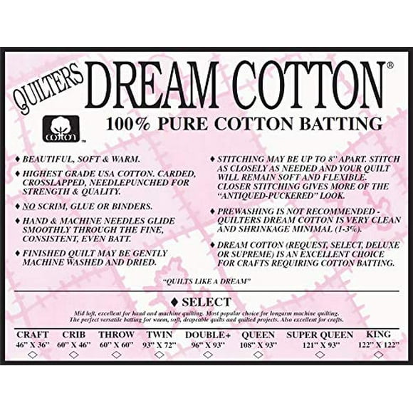 Quilters Dream Natural Cotton Select Batting (93in x 72in) Twin