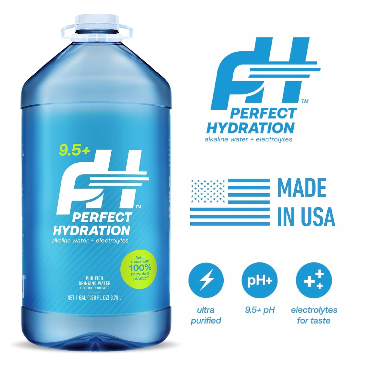 (6 pack) Perfect Hydration 9.5+ pH Alkaline Water, 1 Gallon Bottle
