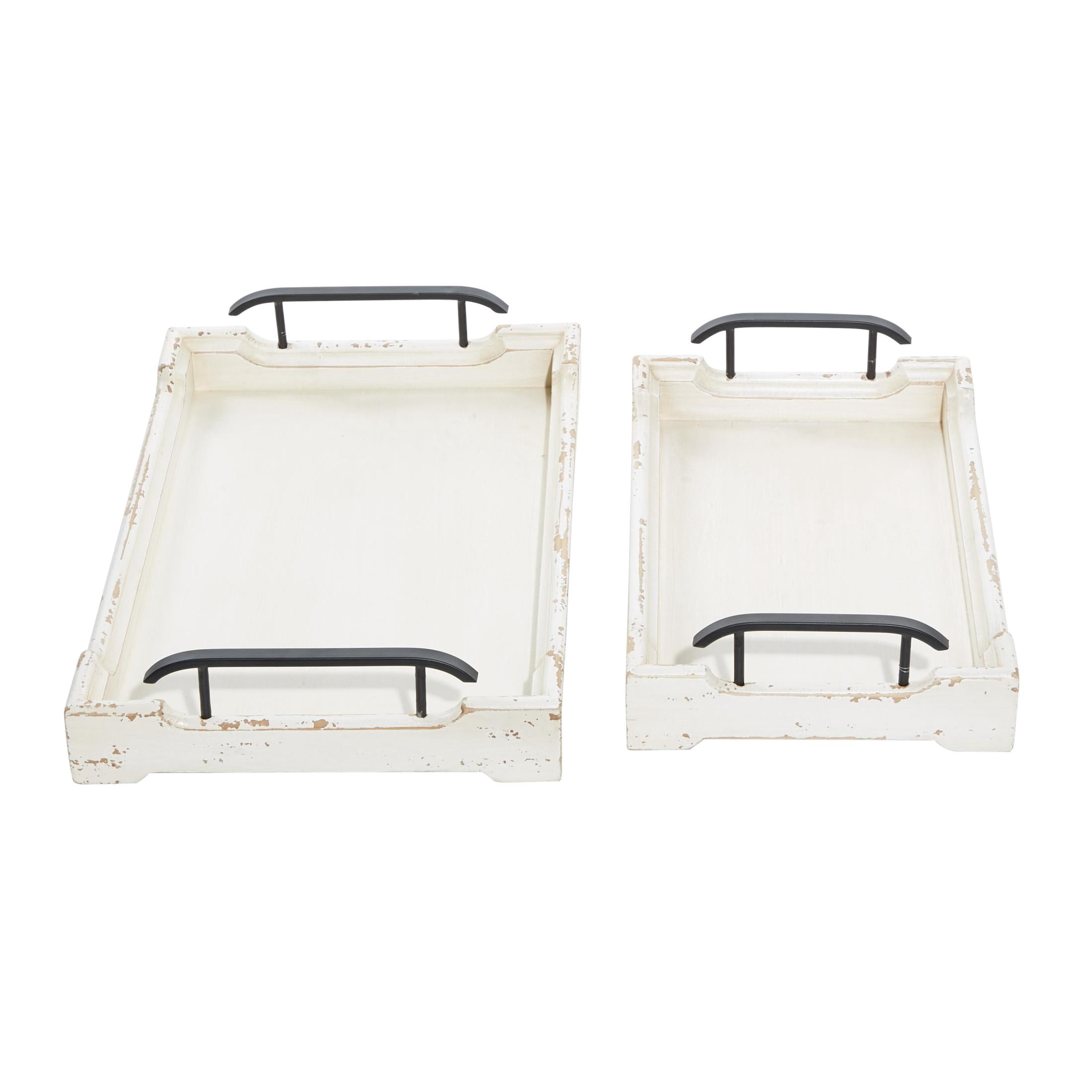 DecMode 20", 17"W White Wood  Tray with Metal Handles, 2-Pieces