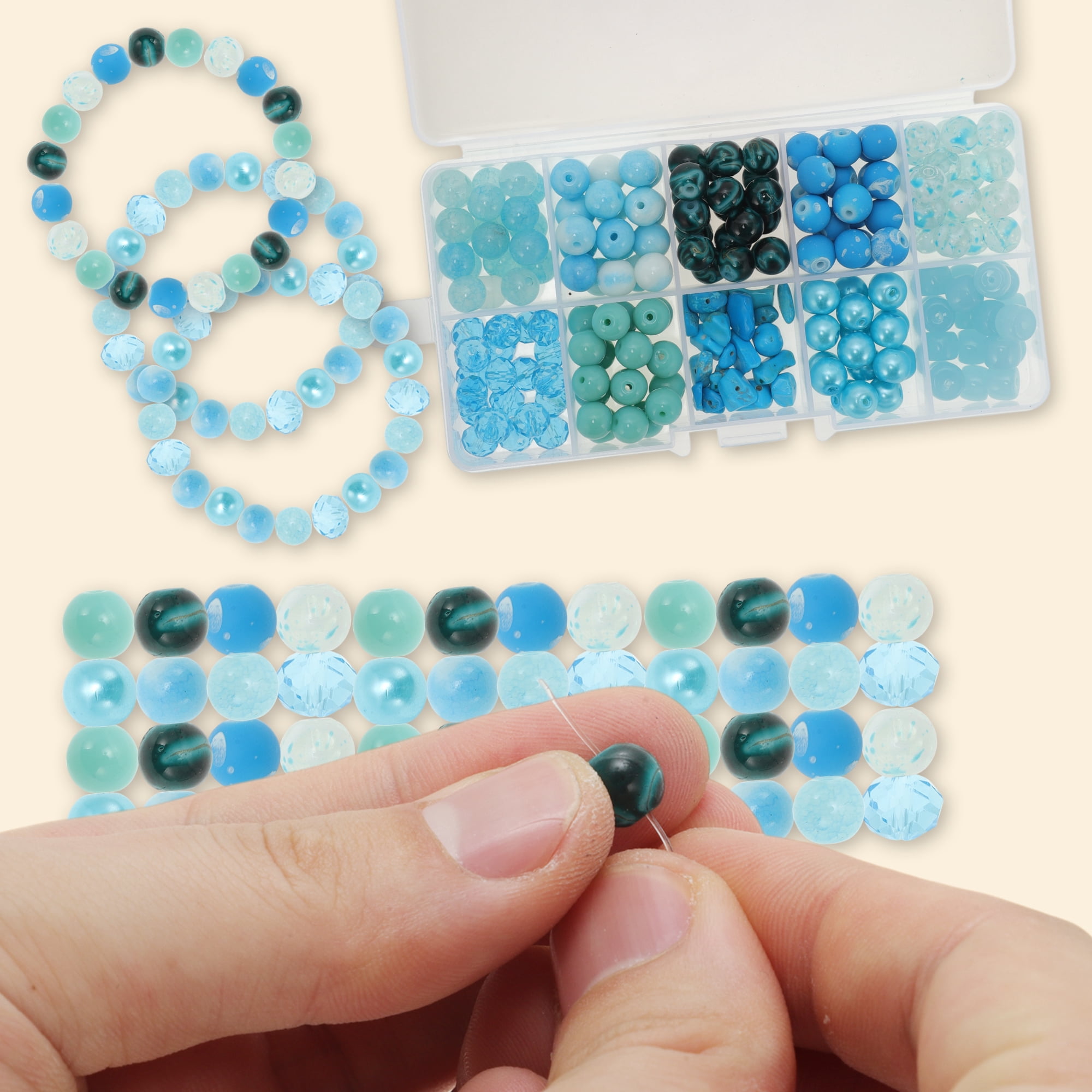Unique Bargains 8mm Round Glass Beads for Bracelets, 200 Pcs for Jewelry Making Lake Blue