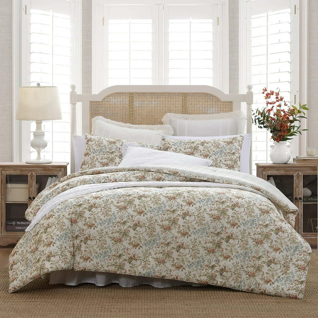 Set de edredón Queen Laura Ashley Bramble con estampado floral de algodón beige