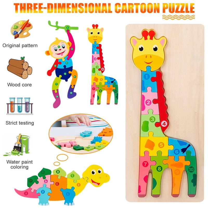 Giraffe Kids Puzzles Educational Puzzle Wooden Alphabet and Numbers two-sided 