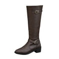 thumbnail image 2 of Winter Knee High Boots for Women, British Style Leather Long Boots with Belt Buckle and Side Zipper, Warm Non- Riding Boots for Fall & Winter, 2 of 9