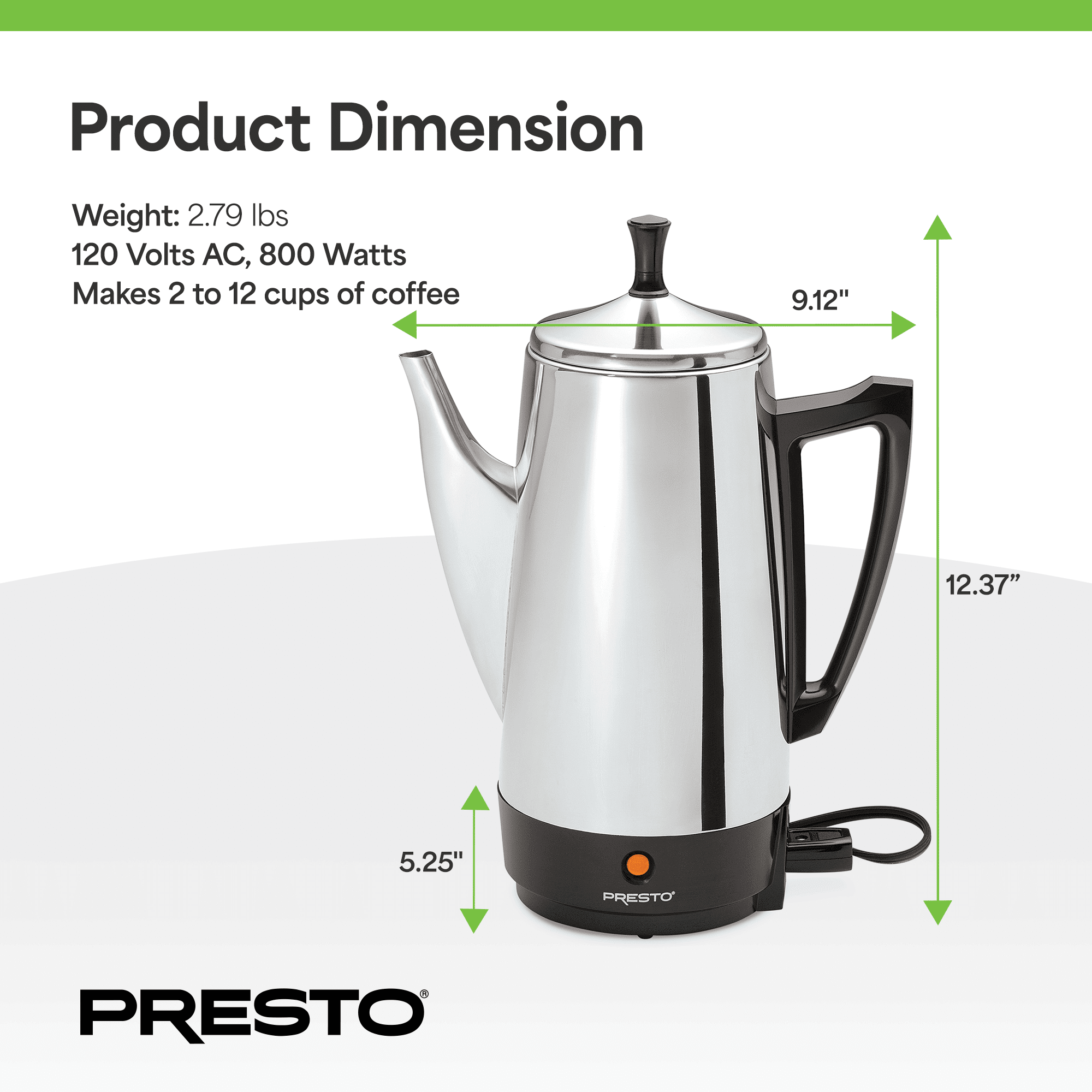 Presto® 12-Cup 72 oz. Stainless Steel Coffee Maker